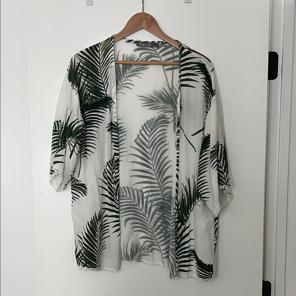 Tropical Leaf Print Kimono Cardigan - Great Beachwear